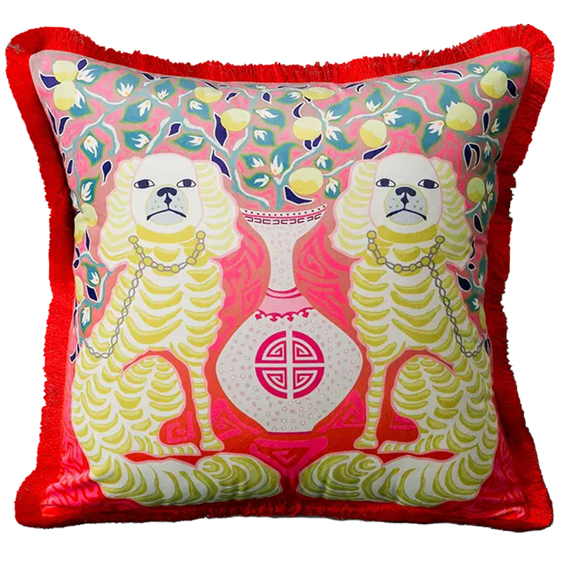 Декоративная подушка Two Dogs on Red Cushion Красный Желтый Мульти Декоративная подушка Two Dogs on Red Cushion Красный Желтый Мульти в Твери | Loft Concept