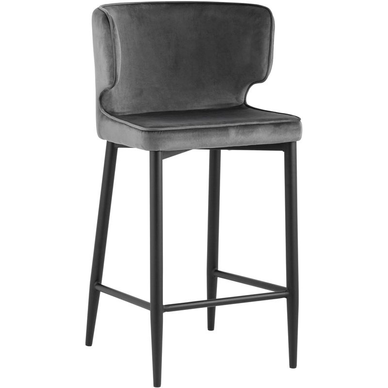 Стул Полубарный Chair посадка 65 см Серый Велюр Серый Черный Стул Полубарный Chair посадка 65 см Серый Велюр Серый Черный в Твери | Loft Concept