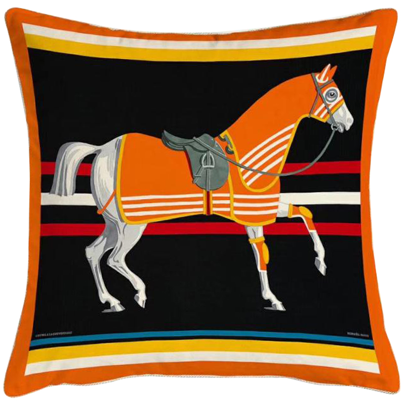 Декоративная подушка Hermes Horse 67 Черный Оранжевый Желтый Мульти в Твери | Loft Concept 