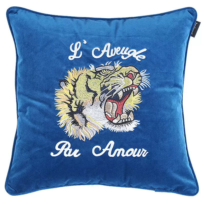 Декоративная подушка Стиль Gucci Tiger Blue Cushion Синий Желтый Белый Черный Декоративная подушка Стиль Gucci Tiger Blue Cushion Синий Желтый Белый Черный в Твери | Loft Concept