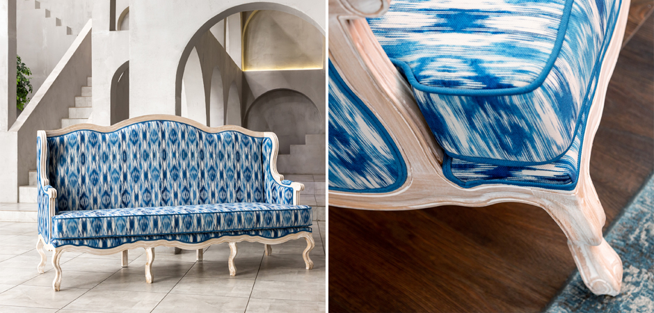 Трехместный диван с голубым узором Ikat Pattern Трехместный диван с голубым узором Ikat Pattern - Loft-Concept в Твери