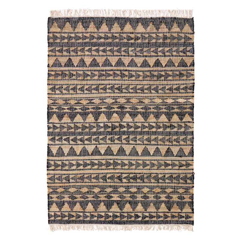 Ковер с бахромой Carpet Graphic Design Triangles Бежевый Черный Ковер с бахромой Carpet Graphic Design Triangles Бежевый Черный в Твери | Loft Concept