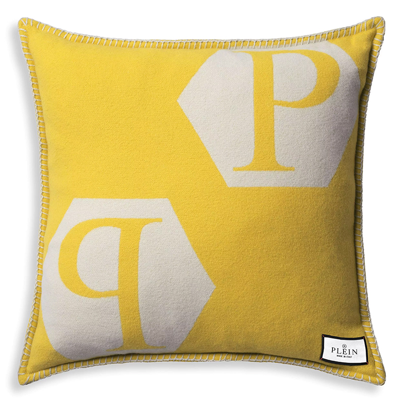 Подушка Philipp Plein Cushion Cashmere PP Logo 65 x 65 Yellow Белый Желтый Подушка Philipp Plein Cushion Cashmere PP Logo 65 x 65 Yellow Белый Желтый в Твери | Loft Concept