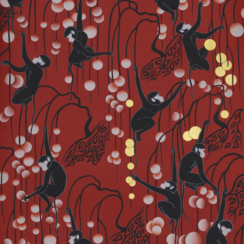 Обои ручная роспись Deco Monkeys Shanghai on Scarlet Lady dyed silk Обои ручная роспись Deco Monkeys Shanghai on Scarlet Lady dyed silk в Твери | Loft Concept
