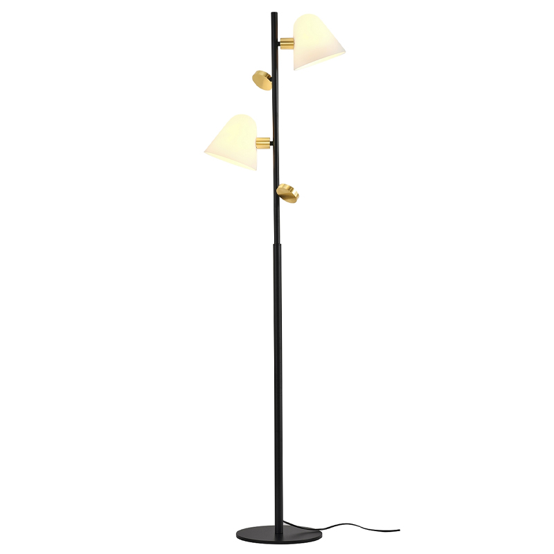 Торшер с двумя белыми матовыми плафонами Wind Bells Белый Золотой Черный Торшер с двумя белыми матовыми плафонами Wind Bells Белый Золотой Черный в Твери | Loft Concept