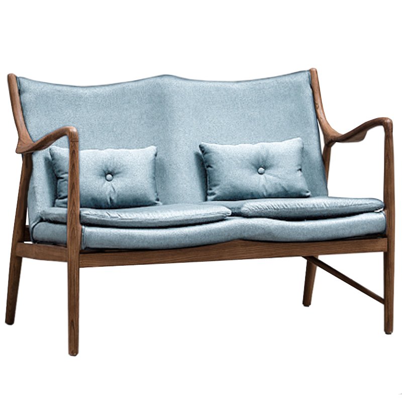 Диван Makeshift Loveseat Sofa light blue linen Голубой Дерево Табак Диван Makeshift Loveseat Sofa light blue linen Голубой Дерево Табак в Твери | Loft Concept
