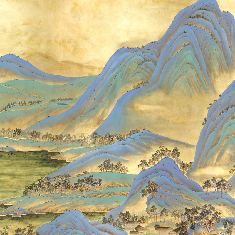 Обои ручная роспись A Thousand Li of Rivers and Mountains Original colourway on Deep Rich Gold gilded paper with gold pearlescent antiquing Обои ручная роспись A Thousand Li of Rivers and Mountains Original colourway on Deep Rich Gold gilded paper with gold pearlescent antiquing в Твери | Loft Concept