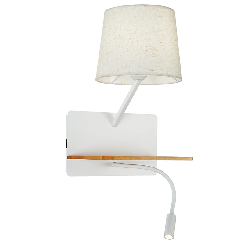 Бра с абажуром и гибким спотом Trumpet Wall White USB Белый Коричневый в Твери | Loft Concept 