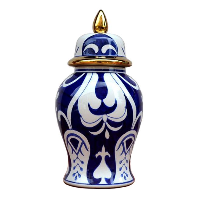 Китайская чайная ваза с крышкой Blue Pattern Белый Темно-синий Китайская чайная ваза с крышкой Blue Pattern Белый Темно-синий в Твери | Loft Concept
