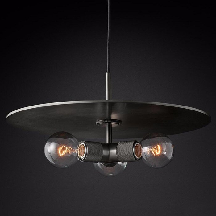 Люстра RH Utilitaire Disk Triple Pendant Black Темная бронза Прозрачное Стекло Люстра RH Utilitaire Disk Triple Pendant Black Темная бронза Прозрачное Стекло в Твери | Loft Concept