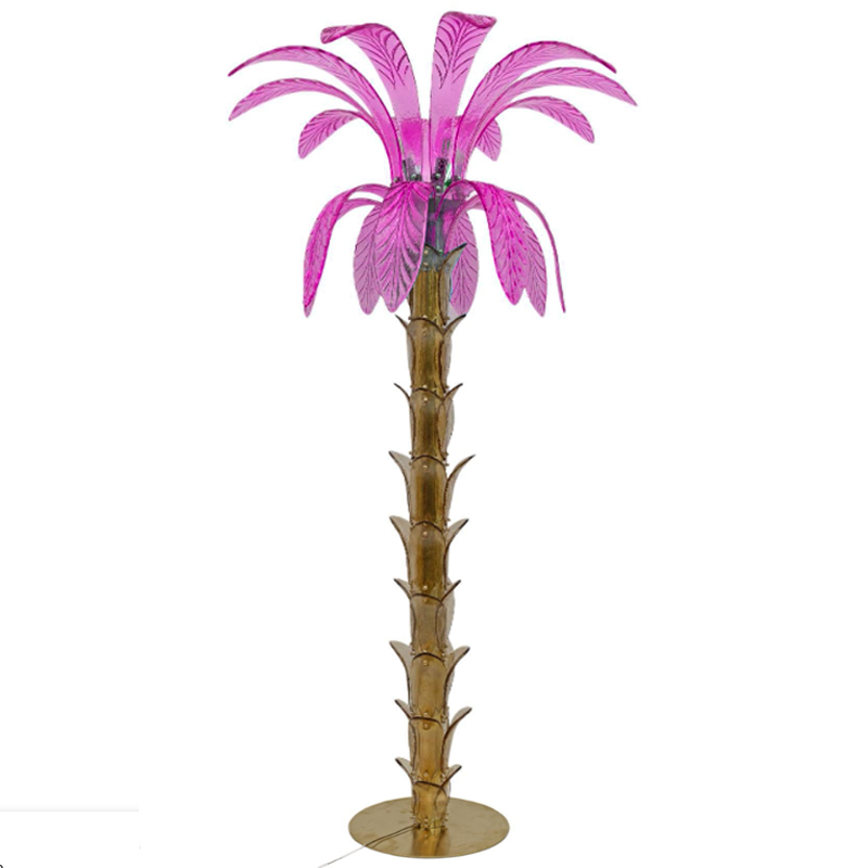 Торшер Glass Decorated Palm Floor Lamp Pink Листья Пальмы  Золотой Розовый в Твери | Loft Concept 