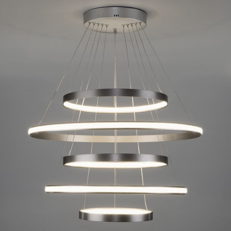 Люстра Light Ring Vertical Silver 5 колец Никель Сатин Люстра Light Ring Vertical Silver 5 колец Никель Сатин в Твери | Loft Concept