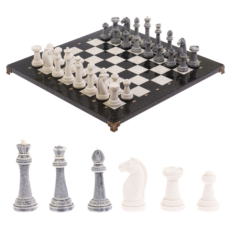 Шахматы Стаунтон с доской из натуральных камней Decorative Thematic Chess Черный Серый Белый Золотой Шахматы Стаунтон с доской из натуральных камней Decorative Thematic Chess Черный Серый Белый Золотой в Твери | Loft Concept