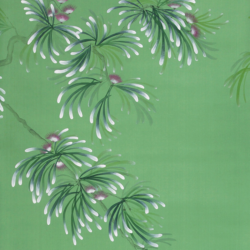 Обои ручная роспись Silk Tree Colourway SC-92 on Emerald Green dyed silk  в Твери | Loft Concept 