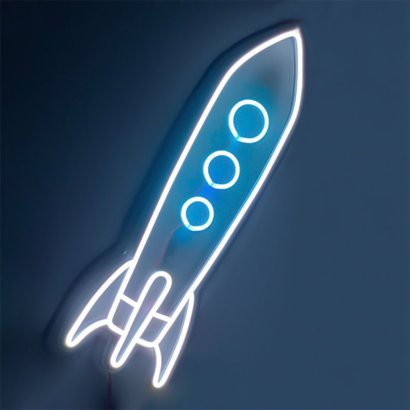 Неоновая настенная лампа Rocket Neon Wall Lamp Белый Голубой Неоновая настенная лампа Rocket Neon Wall Lamp Белый Голубой в Твери | Loft Concept