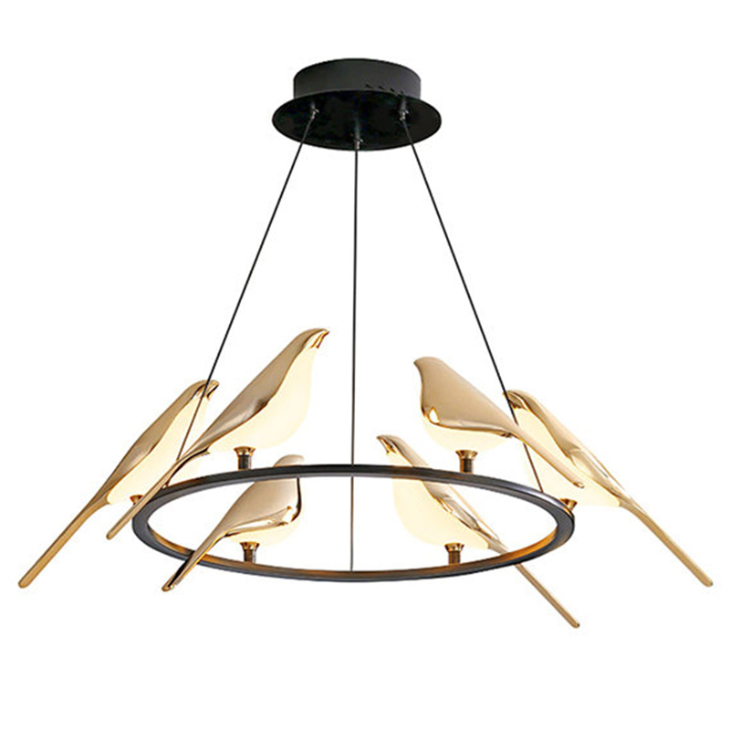 Люстра с золотыми птичками круглая NOMI Chandelier Six birds Round Глянцевое золото Черный Люстра с золотыми птичками круглая NOMI Chandelier Six birds Round Глянцевое золото Черный в Твери | Loft Concept