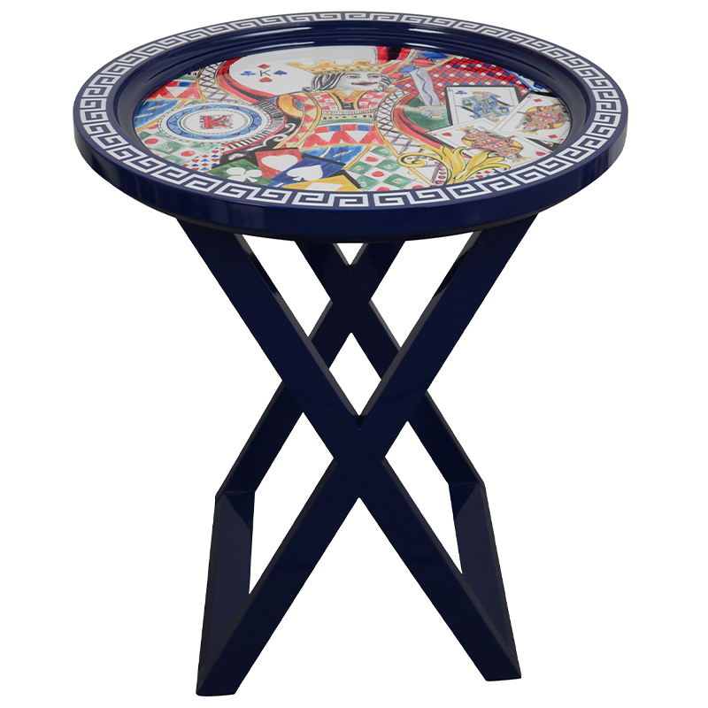 Приставной стол Playing Cards Painted Round Countertop Side Table Синий Мульти Приставной стол Playing Cards Painted Round Countertop Side Table Синий Мульти в Твери | Loft Concept