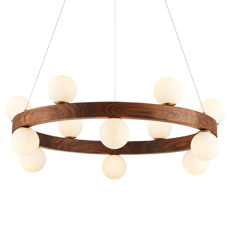 Люстра из дерева с белыми плафонами GRAND Wooden Chandelier Белое матовое стекло Коричневый Латунь Люстра из дерева с белыми плафонами GRAND Wooden Chandelier Белое матовое стекло Коричневый Латунь в Твери | Loft Concept