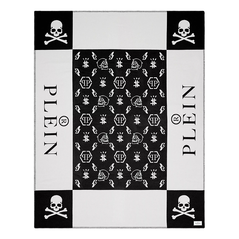Плед Philipp Plein Plaid Cashmere Skull Черно-белый Плед Philipp Plein Plaid Cashmere Skull Черно-белый в Твери | Loft Concept
