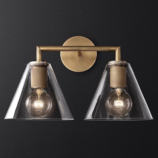 Бра RH Utilitaire Funnel Shade Double Sconce Brass Прозрачное Стекло Латунь Бра RH Utilitaire Funnel Shade Double Sconce Brass Прозрачное Стекло Латунь в Твери | Loft Concept