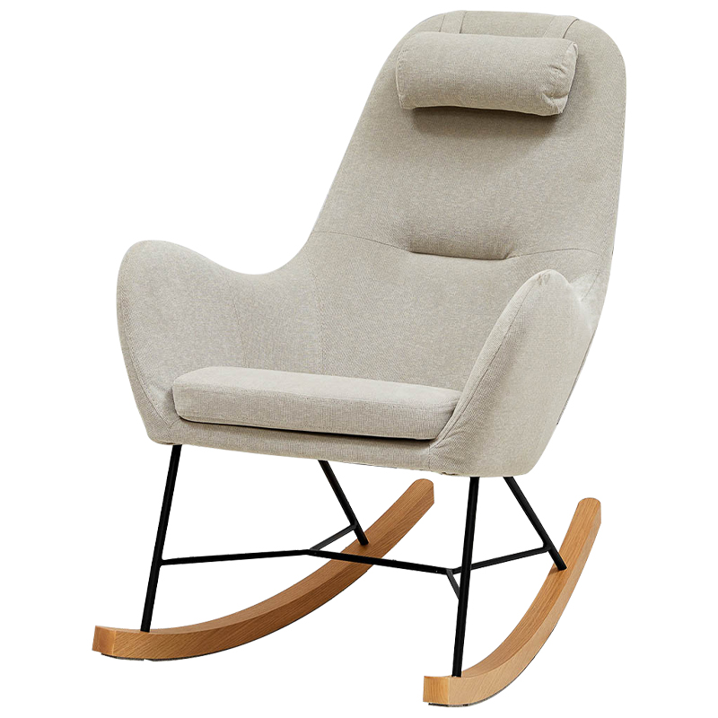 Бежевое Кресло-качалка с подушкой Rhyley Rocking Chair Бежево-серый Черный Древесина Бежевое Кресло-качалка с подушкой Rhyley Rocking Chair Бежево-серый Черный Древесина в Твери | Loft Concept