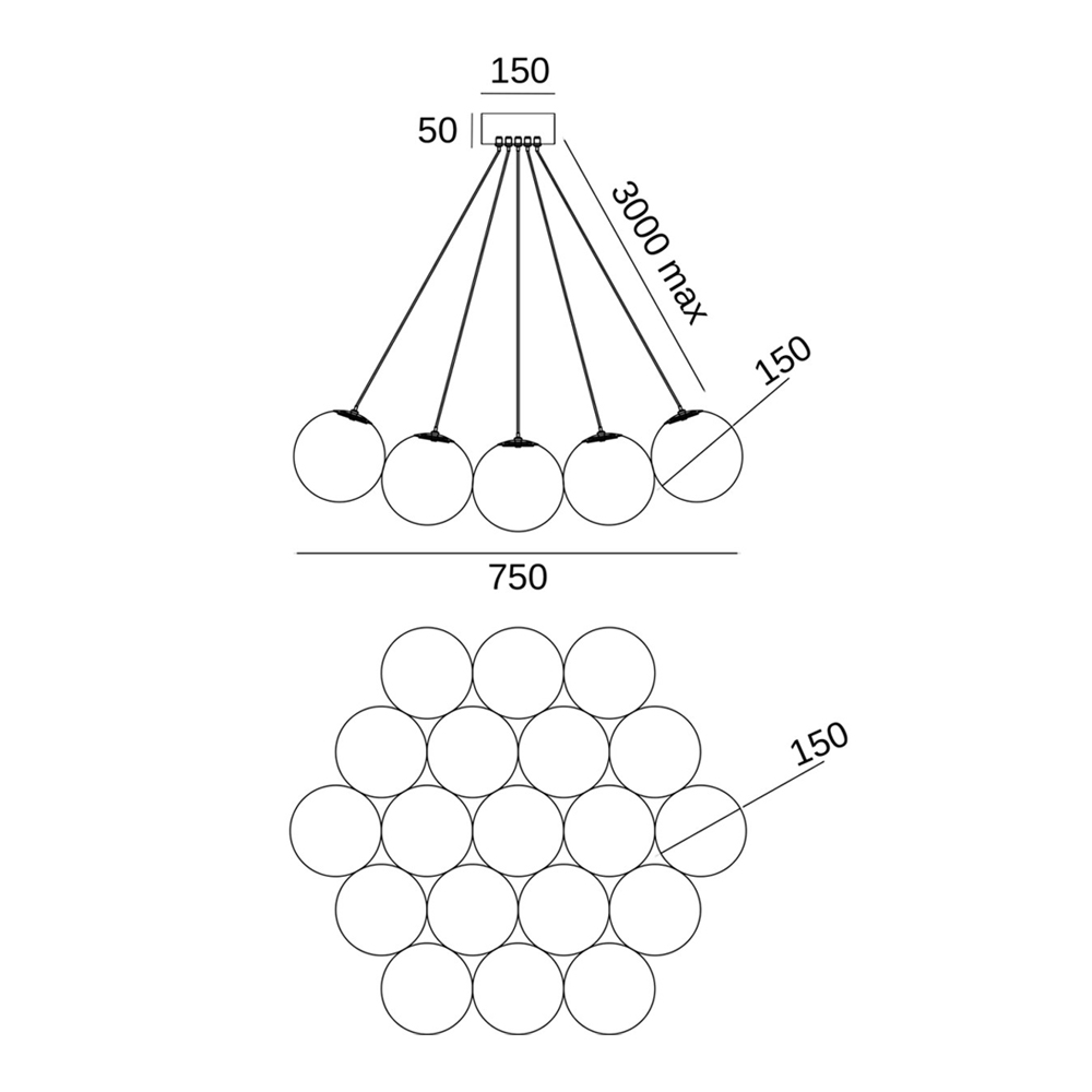 Люстра подвесная круглая с сферическими плафонами из натурального камня Glowing Spheres в Твери