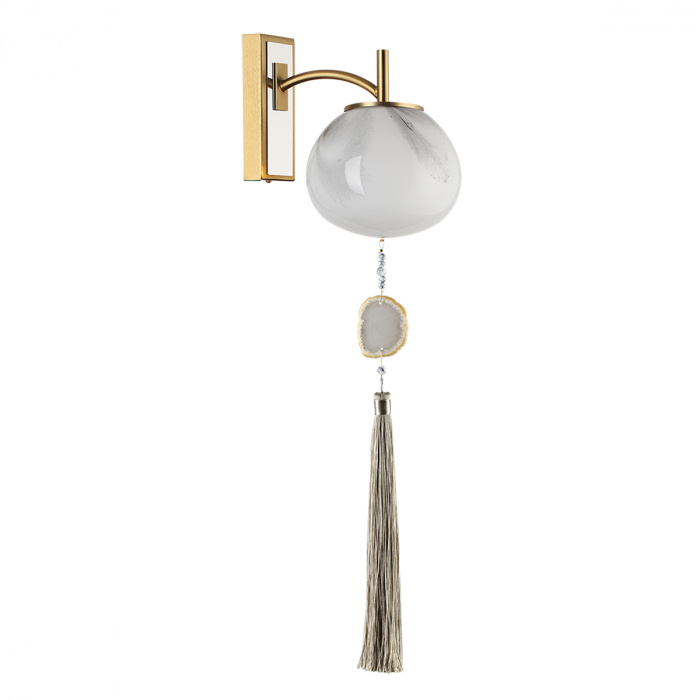 Бра с шарообразным плафоном из белого стекла с подвеской из камня Agatelle Латунь Бежевый Серый Белый в Твери | Loft Concept 