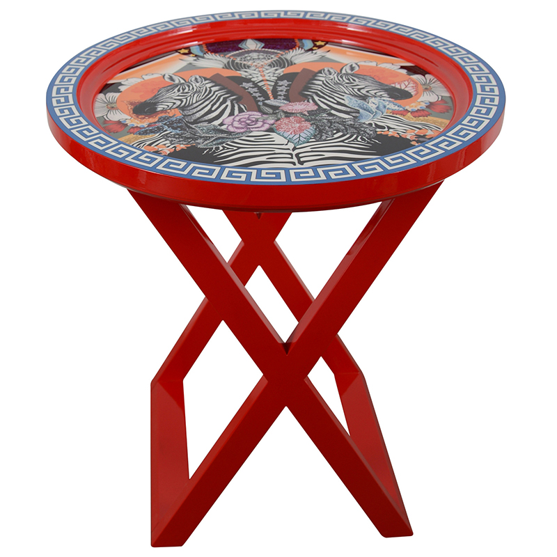 Приставной стол Zebras Painted Round Countertop Side Table Мульти Красный Приставной стол Zebras Painted Round Countertop Side Table Мульти Красный в Твери | Loft Concept