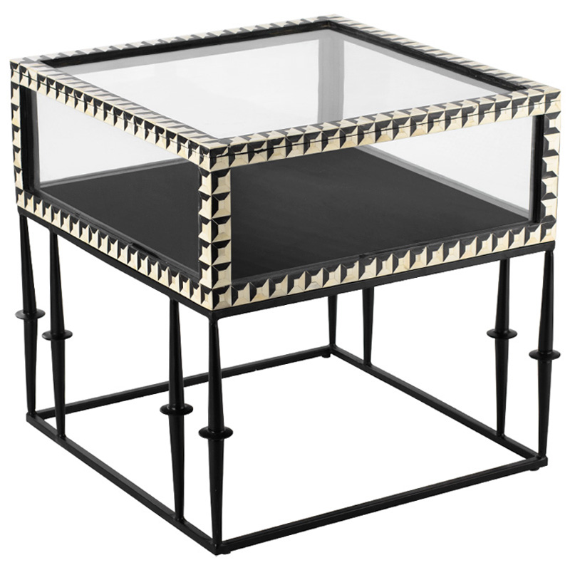 Приставной стол с витриной Bone Inlay black white Черный Белый в Твери | Loft Concept 