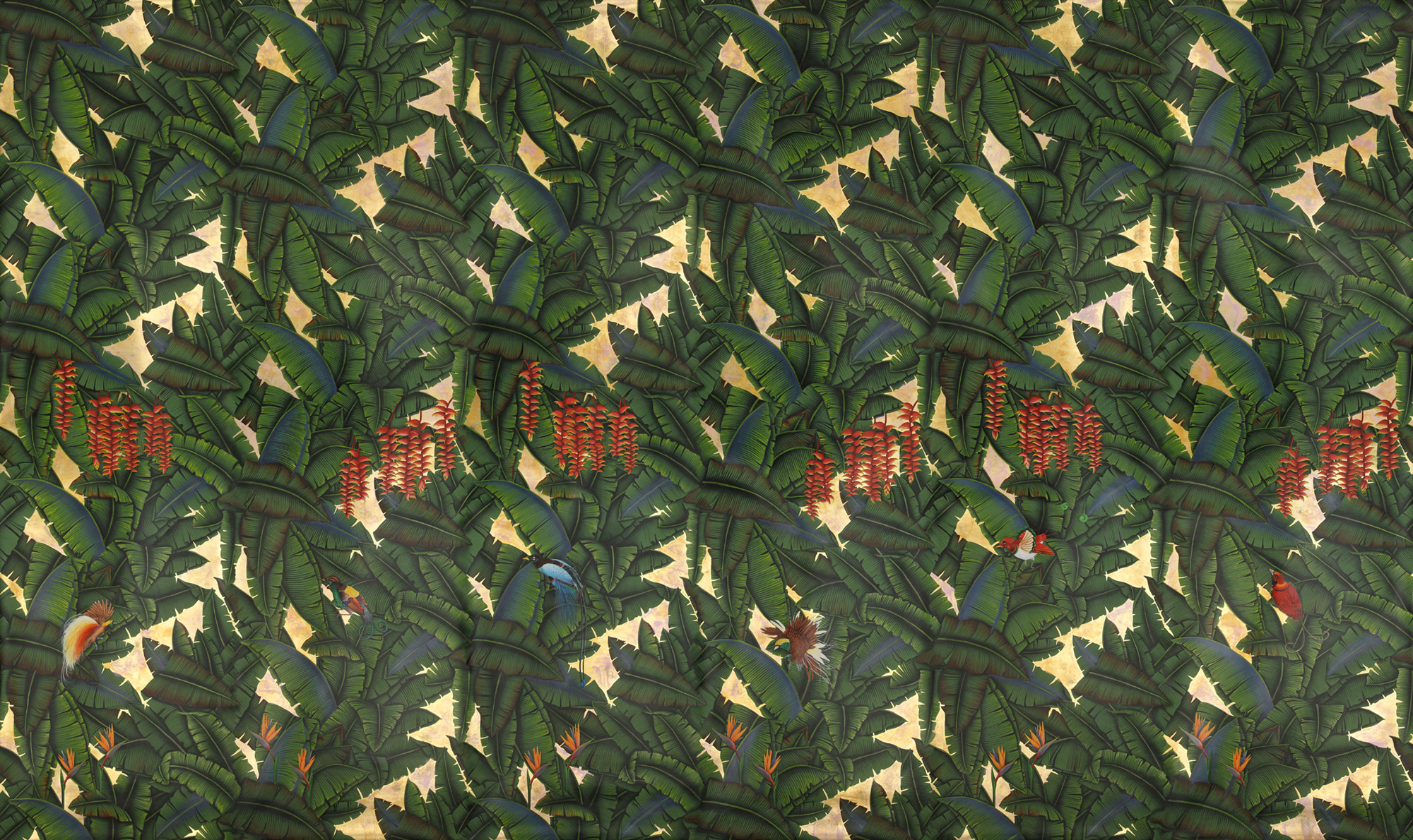 Обои ручная роспись Palms Gaugin on Deep Rich Gold gilded paper with pearlescent antiquing Обои ручная роспись Palms Gaugin on Deep Rich Gold gilded paper with pearlescent antiquing - постер Loft-Concept в Твери