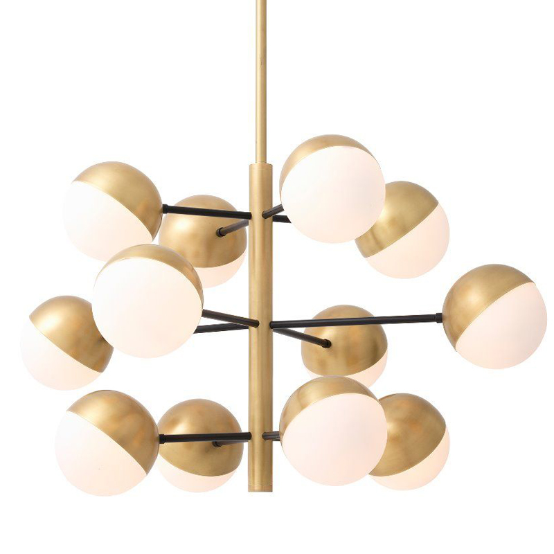 Люстра Eichholtz Chandelier Cona S Латунь Античная полированная Белое матовое стекло Черный Люстра Eichholtz Chandelier Cona S Латунь Античная полированная Белое матовое стекло Черный в Твери | Loft Concept