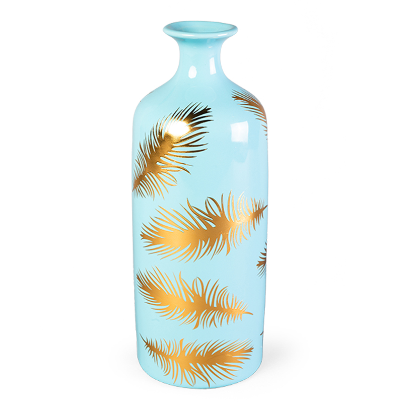 Ваза Gold feathers on blue Vase 30 Голубой Глянцевое золото Ваза Gold feathers on blue Vase 30 Голубой Глянцевое золото в Твери | Loft Concept
