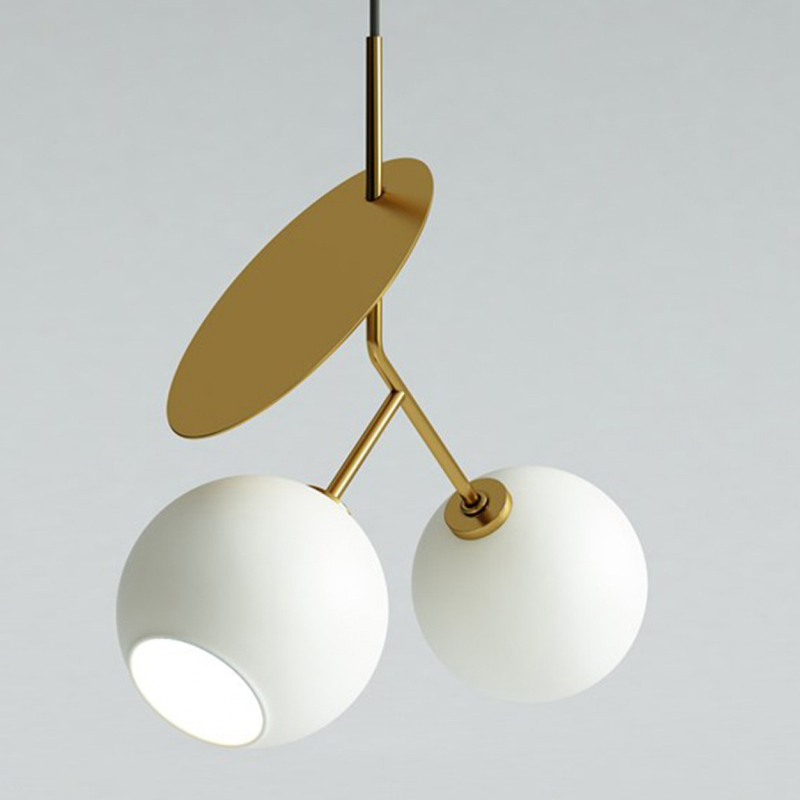 Подвесной светильник Cherry Pendant Double Gold Белое матовое стекло Черный Глянцевое золото Подвесной светильник Cherry Pendant Double Gold Белое матовое стекло Черный Глянцевое золото в Твери | Loft Concept