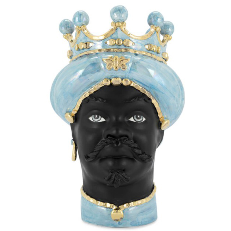 Ваза VASE MORO MAN MED. MOP blue Черный Светло-голубой Золотой Ваза VASE MORO MAN MED. MOP blue Черный Светло-голубой Золотой в Твери | Loft Concept