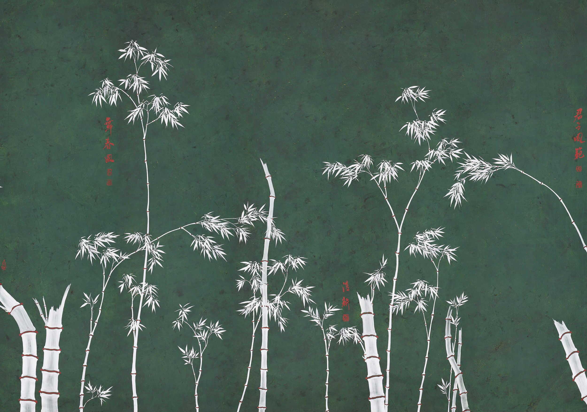 Обои ручная роспись Bamboo Argent on Edo Green painted silk Обои ручная роспись Bamboo Argent on Edo Green painted silk - постер Loft-Concept в Твери