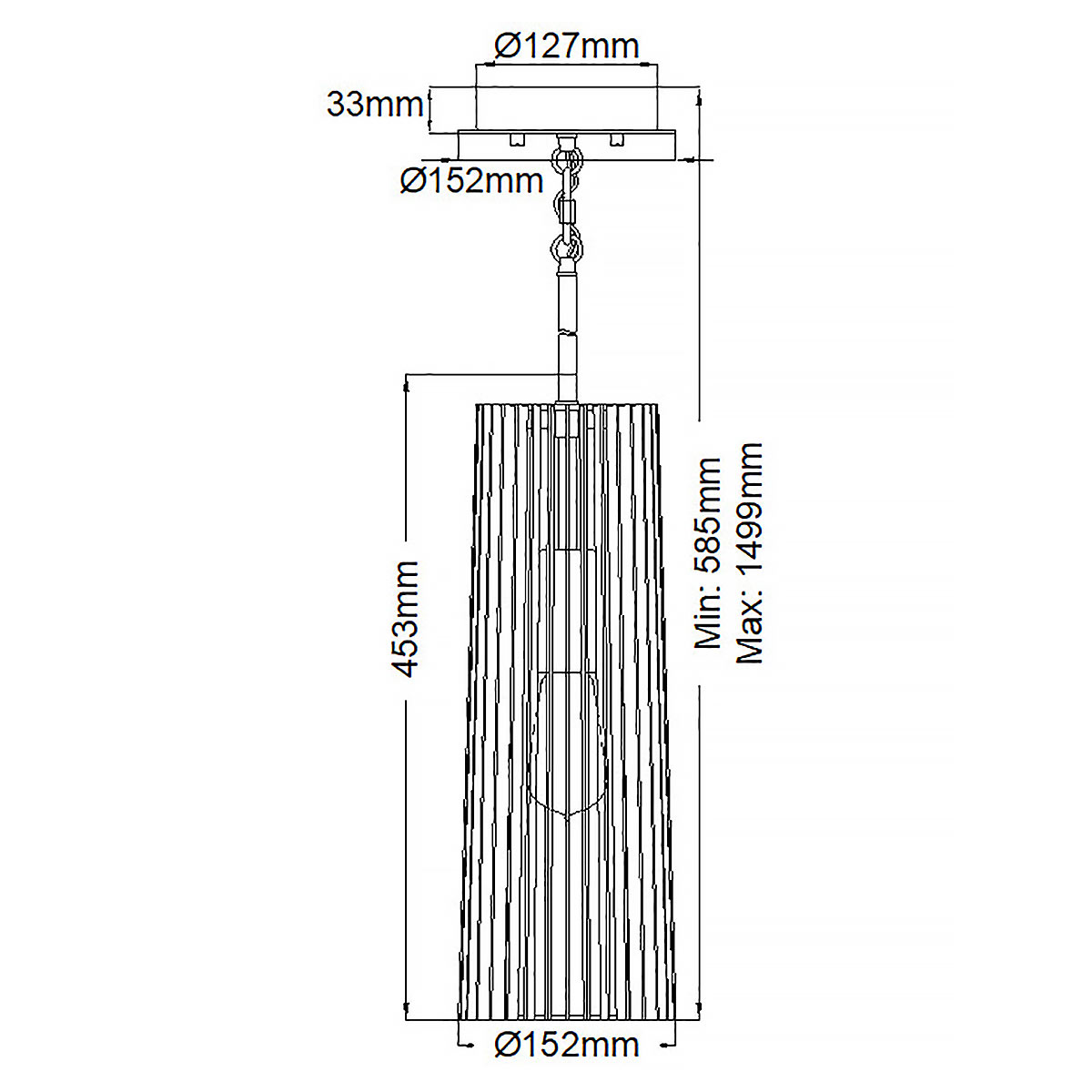 Подвесной светильник с узким цилиндрическим абажуром из черных вертикальных реек Kichler в Твери