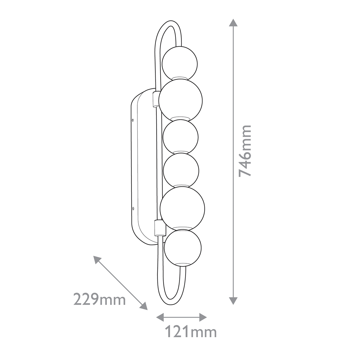 Бра цвета латунь с 6-ю рифлеными плафонами шаровидной формы Alora в Твери
