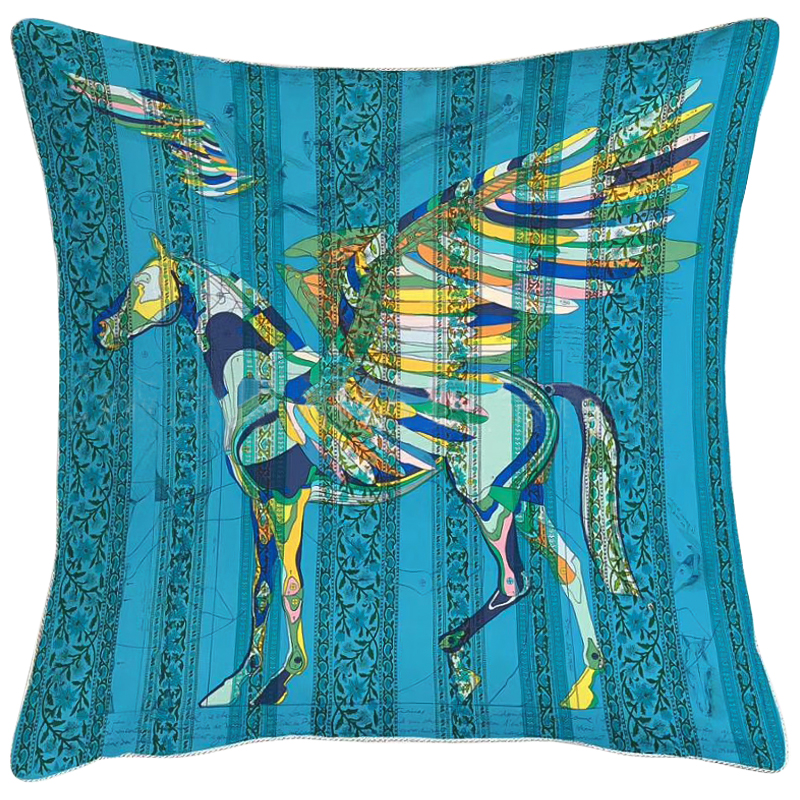 Декоративная подушка Hermes Horse 124 Бирюзовый Синий Желтый Декоративная подушка Hermes Horse 124 Бирюзовый Синий Желтый в Твери | Loft Concept