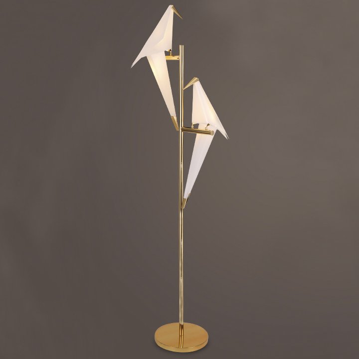 Торшер Origami Bird Floor two lamps Латунь Белый Торшер Origami Bird Floor two lamps Латунь Белый в Твери | Loft Concept