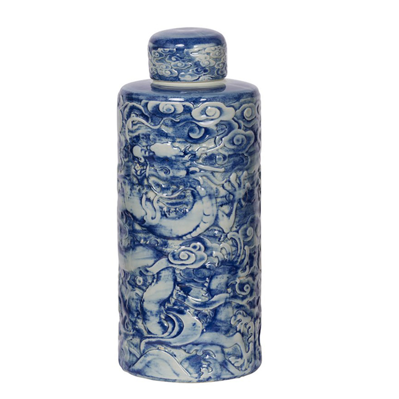 Ваза с крышкой Blue & White Pattern Белый Синий Ваза с крышкой Blue & White Pattern Белый Синий в Твери | Loft Concept