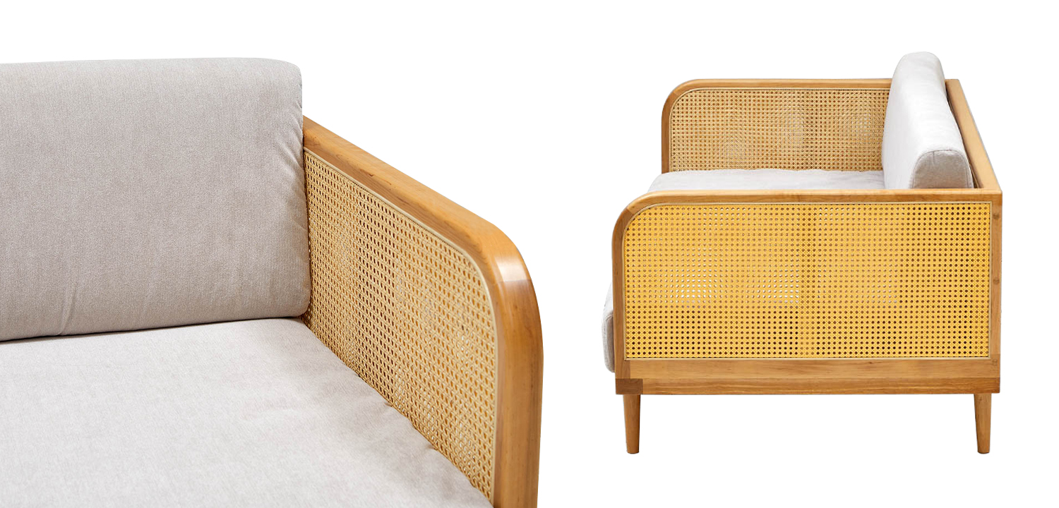 Диван с отделкой из ротанга Nava Rattan Decor Sofa Light - фото