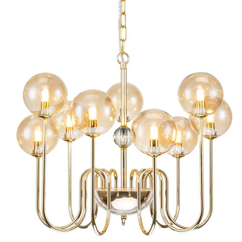 Люстра Sheiry Glass Ball Chandelier 9 Глянцевое золото Янтарный Люстра Sheiry Glass Ball Chandelier 9 Глянцевое золото Янтарный в Твери | Loft Concept