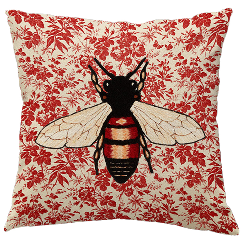 Декоративная подушка Стиль Gucci Bee Красный Бежевый Черный Декоративная подушка Стиль Gucci Bee Красный Бежевый Черный в Твери | Loft Concept