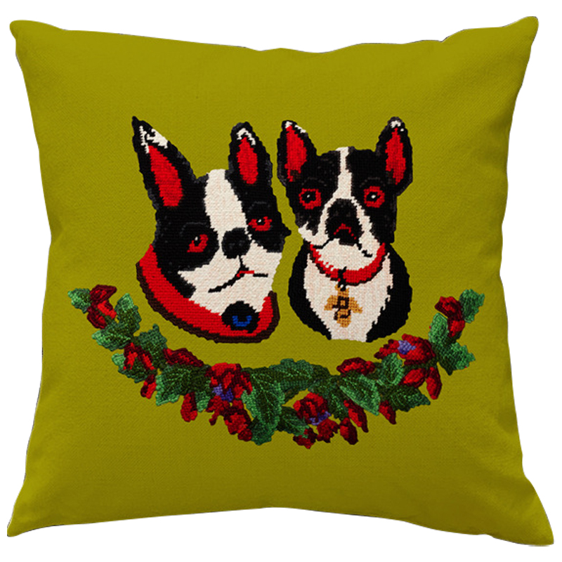 Декоративная подушка Стиль Gucci Two Dogs Green Мульти Зеленый Декоративная подушка Стиль Gucci Two Dogs Green Мульти Зеленый в Твери | Loft Concept