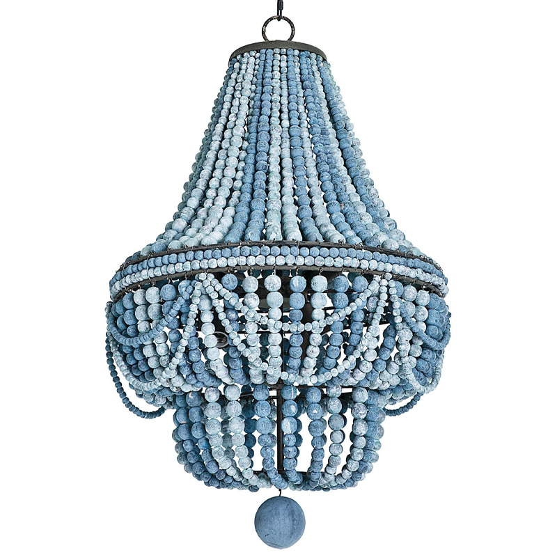Люстра каплевидной формы украшенная круглыми бусинами синяя Blue Wooden Beads Chandelier Синий Голубой Люстра каплевидной формы украшенная круглыми бусинами синяя Blue Wooden Beads Chandelier Синий Голубой в Твери | Loft Concept