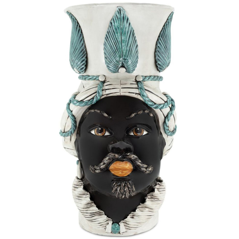 Ваза Vase Moro Man Giant With Leaf Malachite Бежевый Бирюзовый Черный Ваза Vase Moro Man Giant With Leaf Malachite Бежевый Бирюзовый Черный в Твери | Loft Concept