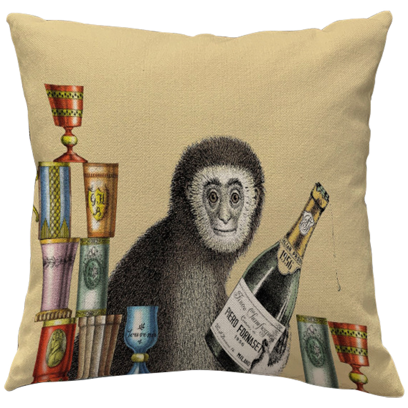 Декоративная подушка Fornasetti Aperitivo 1 Бежевый Серый Мульти в Твери | Loft Concept 