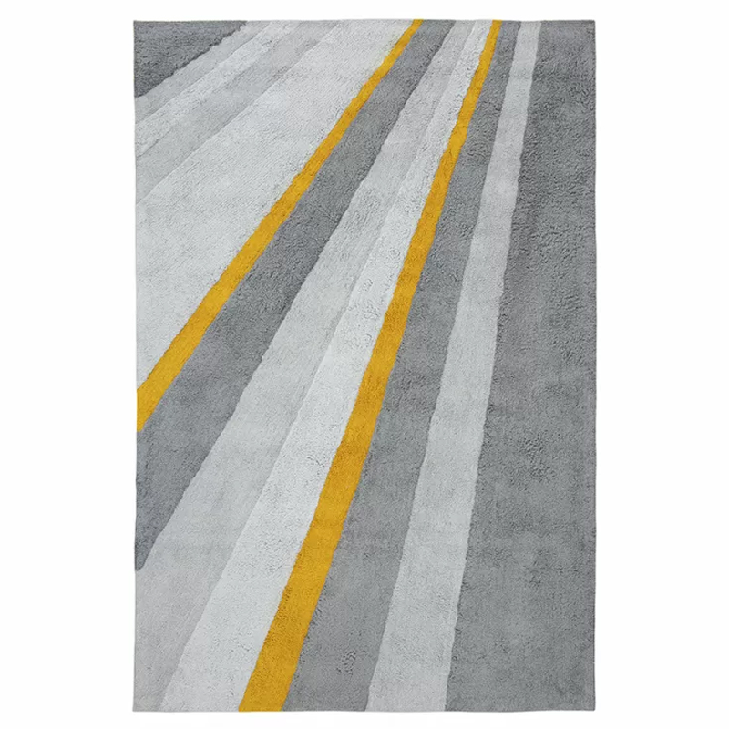 Ковер из хлопка серого цвета с геометрическим рисунком Elan Stripe Серый Желтый Ковер из хлопка серого цвета с геометрическим рисунком Elan Stripe Серый Желтый в Твери | Loft Concept