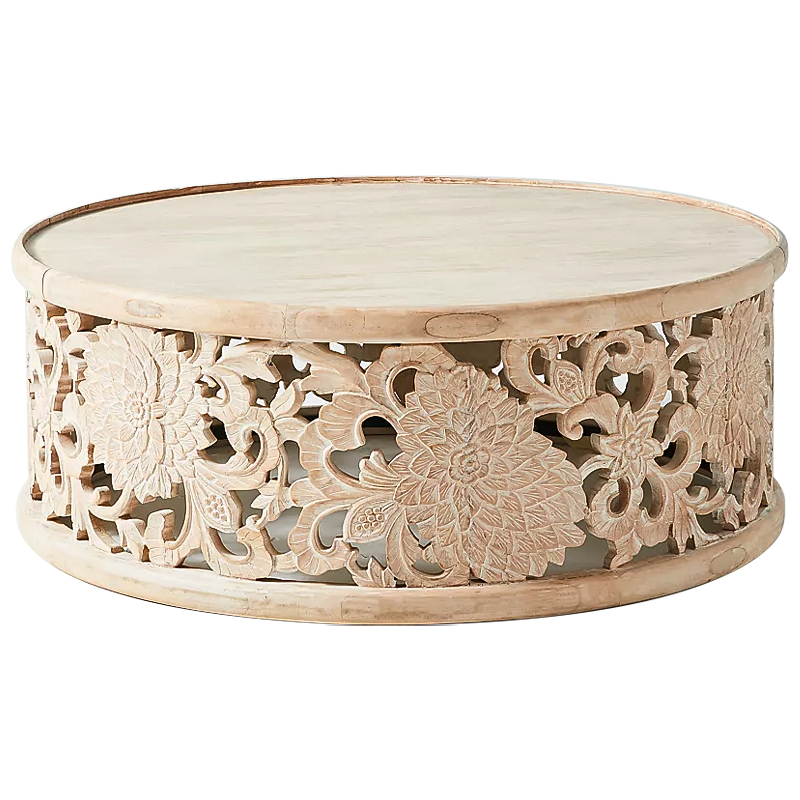 Круглый кофейный стол Handcarved Lotus Round Coffee Table Древесина Круглый кофейный стол Handcarved Lotus Round Coffee Table Древесина в Твери | Loft Concept