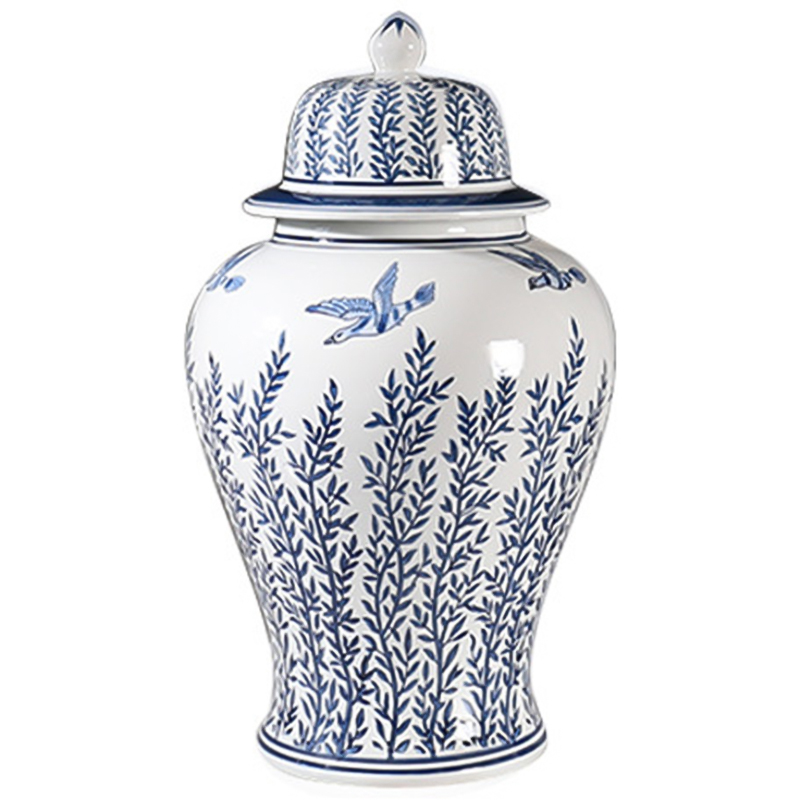 Ваза с крышкой Oriental Blue & White Flying Birds Vase Белый Синий Ваза с крышкой Oriental Blue & White Flying Birds Vase Белый Синий в Твери | Loft Concept